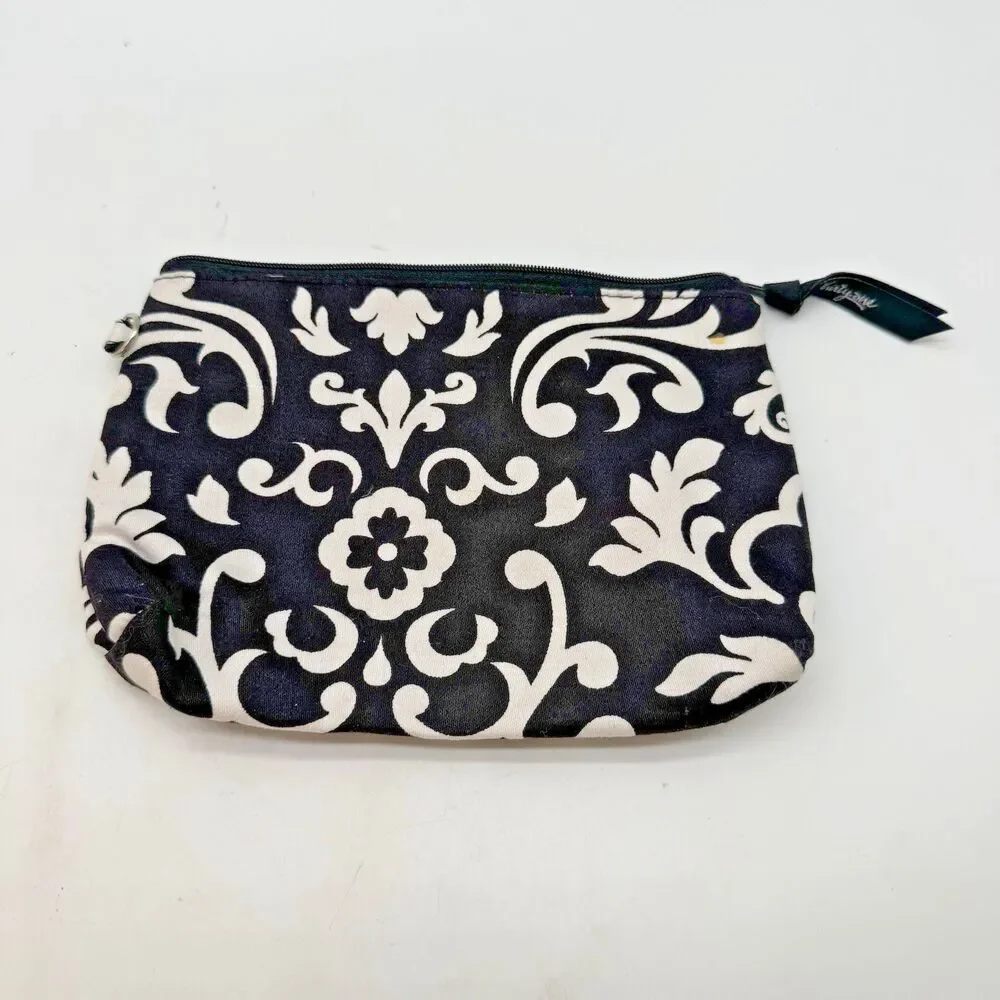 Thirty-One Mini Zipper Pouch Parisian Pop Black White Damask Top Zip Makeup Bag